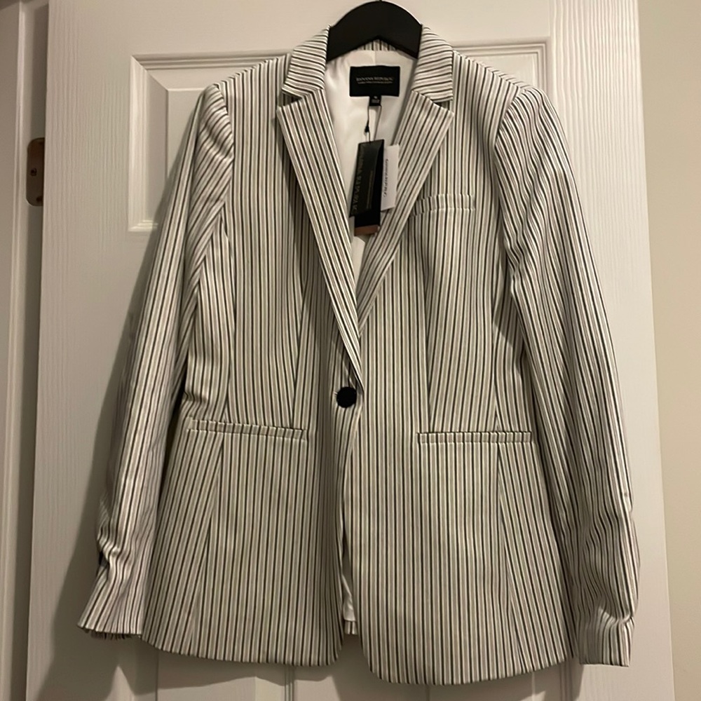 Banana Republic White Blazer with Black Pinstripes
